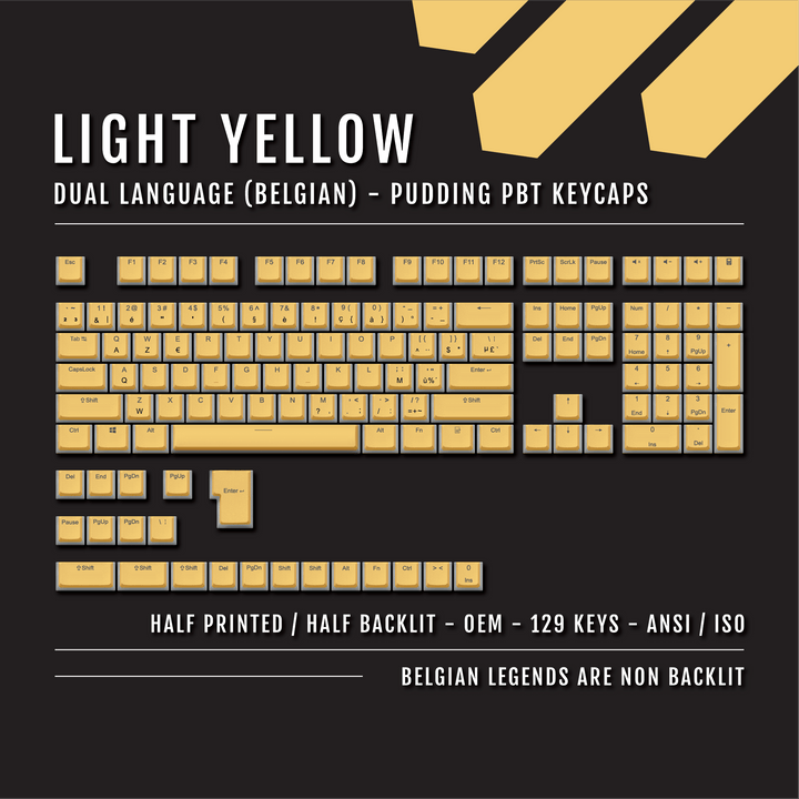 Light Yellow Belgian (ISO-BE) Dual Language PBT Pudding Keycaps