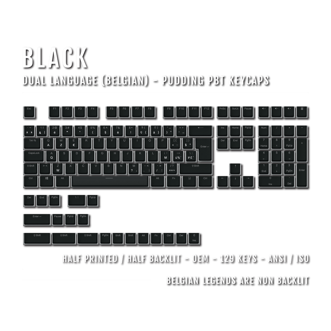 Black Belgian (ISO-BE) Dual Language PBT Pudding Keycaps