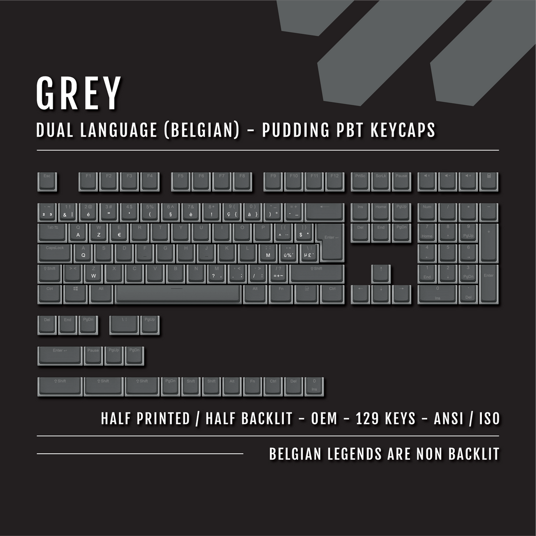 Grey Belgian (ISO-BE) Dual Language PBT Pudding Keycaps