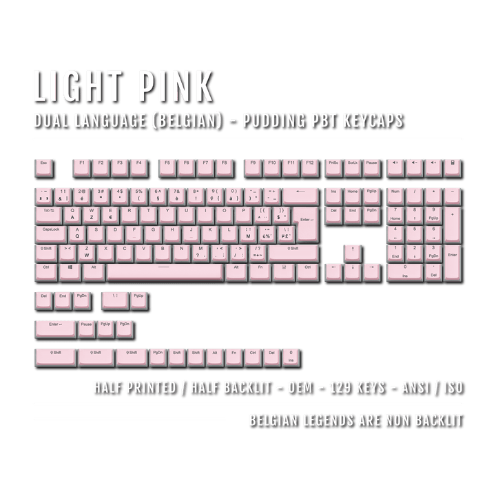Light Pink Belgian (ISO-BE) Dual Language PBT Pudding Keycaps