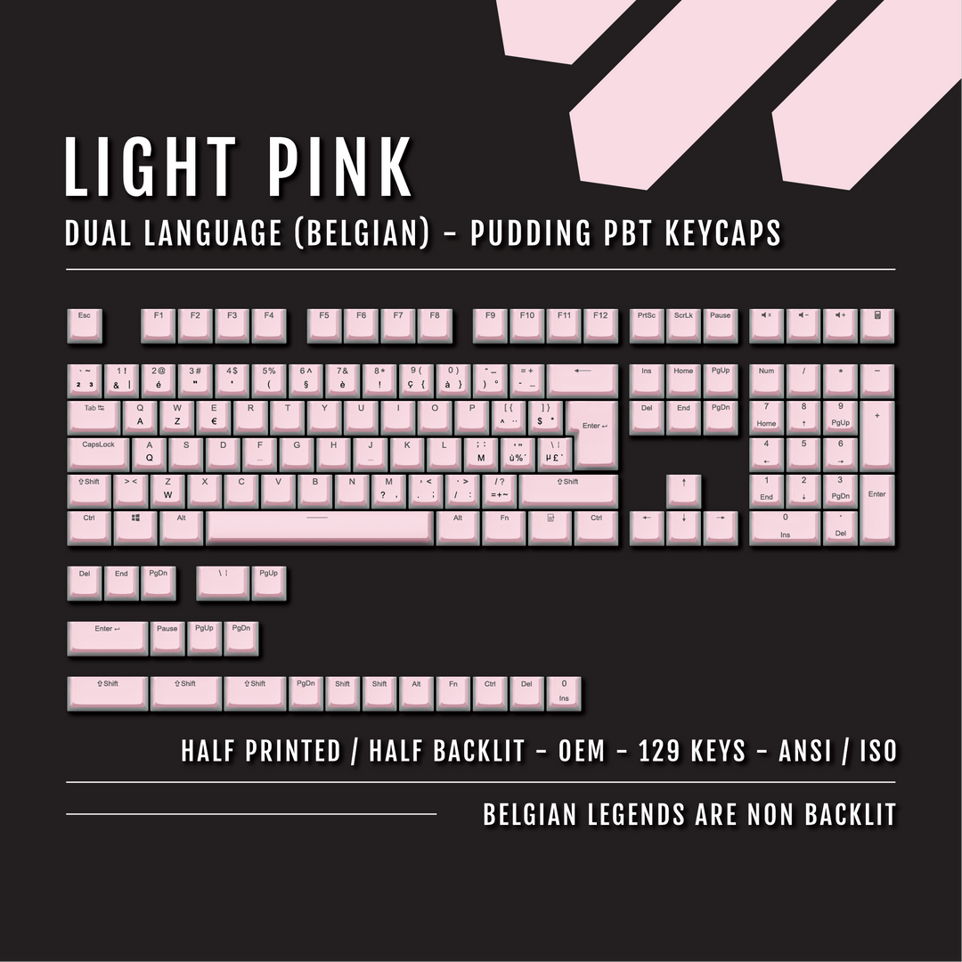Light Pink Belgian (ISO-BE) Dual Language PBT Pudding Keycaps