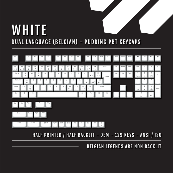 White Belgian (ISO-BE) Dual Language PBT Pudding Keycaps