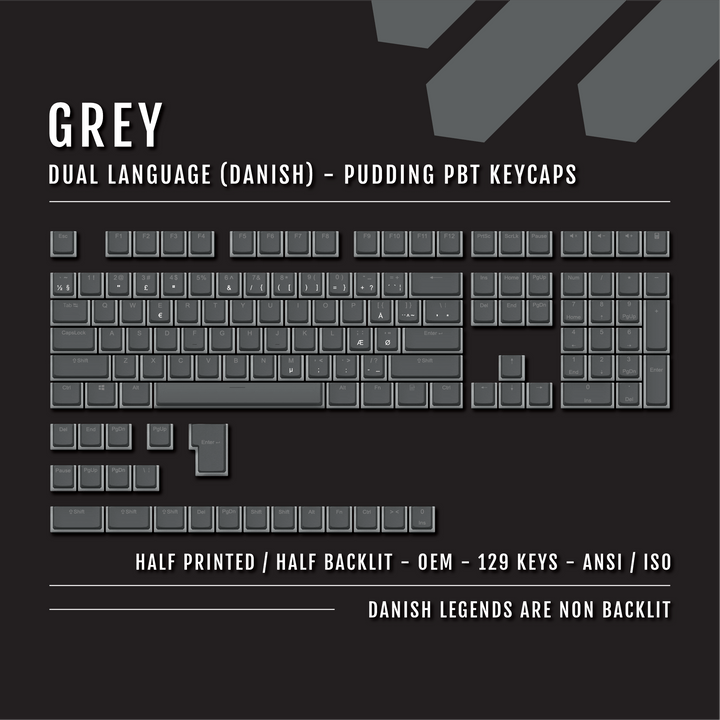 Grey Danish (ISO-DK) Dual Language PBT Pudding Keycaps