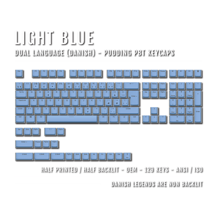 Light Blue Danish (ISO-DK) Dual Language PBT Pudding Keycaps