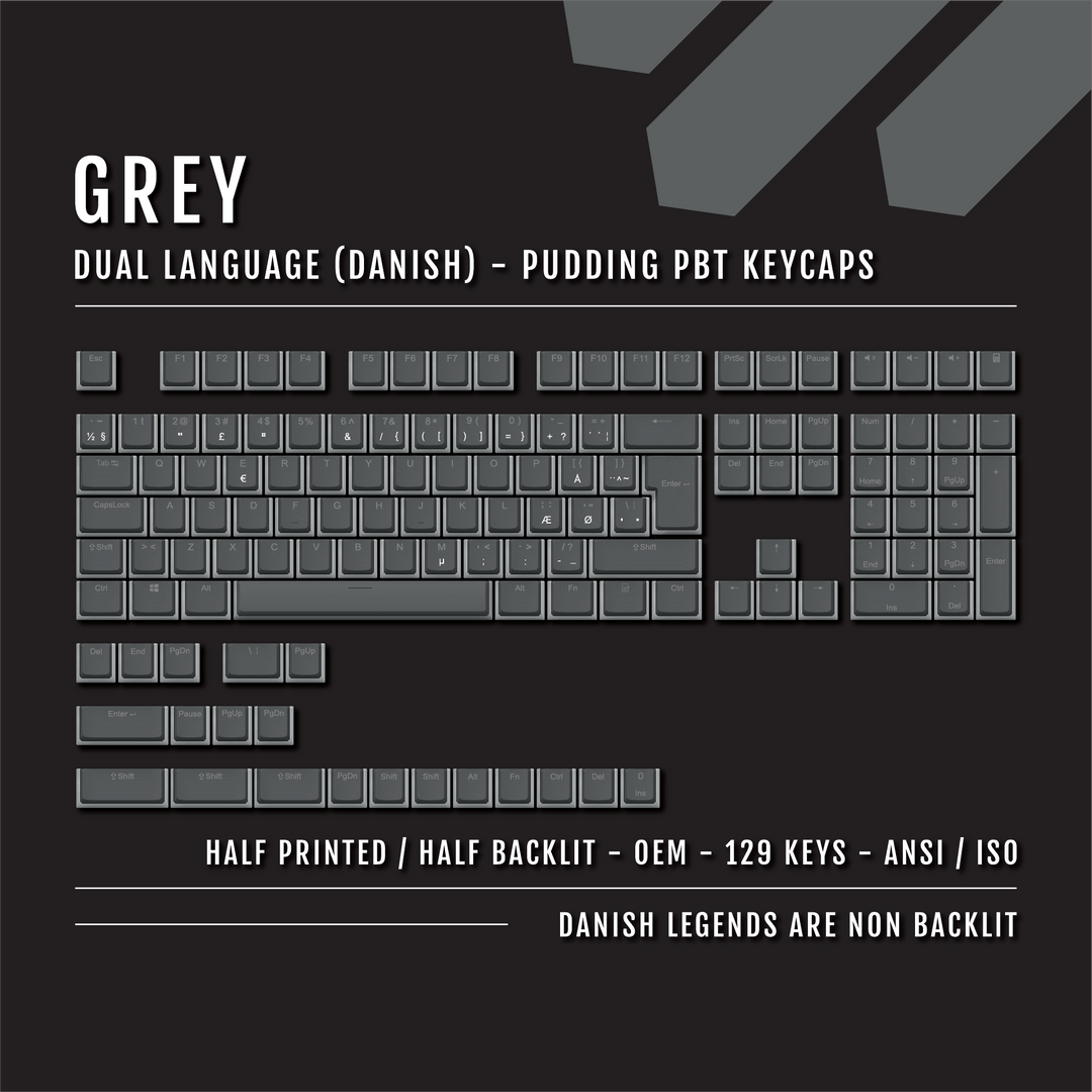 Grey Danish (ISO-DK) Dual Language PBT Pudding Keycaps