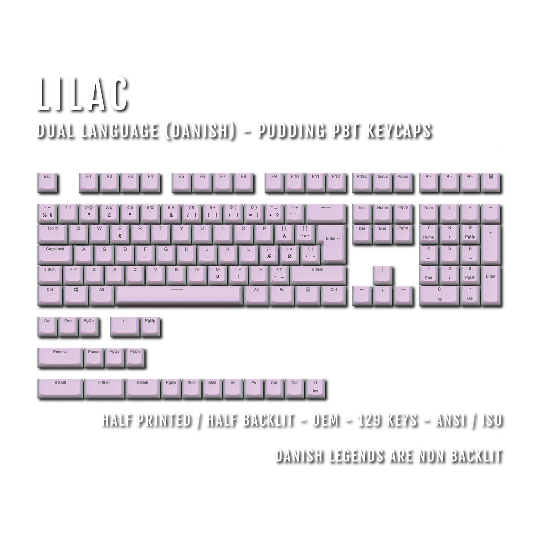 Lilac Danish (ISO-DK) Dual Language PBT Pudding Keycaps