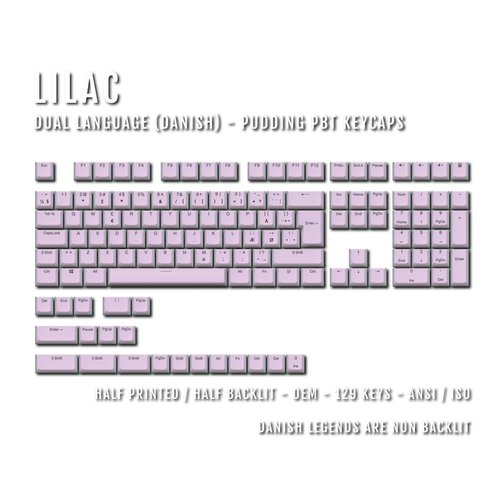 Lilac Danish (ISO-DK) Dual Language PBT Pudding Keycaps