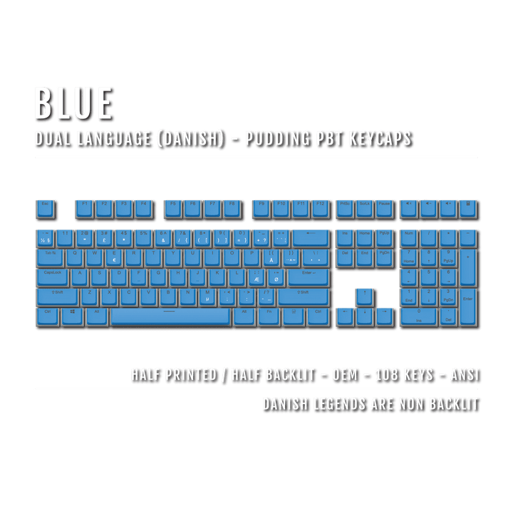 Blue Danish Dual Language PBT Pudding Keycaps