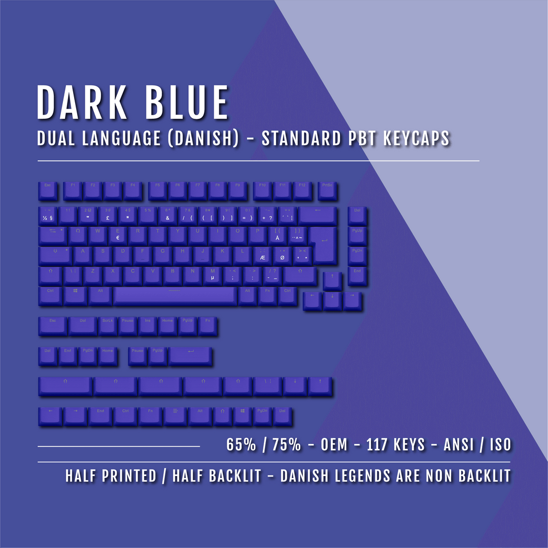 Dark Blue PBT Danish Keycaps - ISO-DK - 65/75% Sizes - Dual Language Keycaps - kromekeycaps