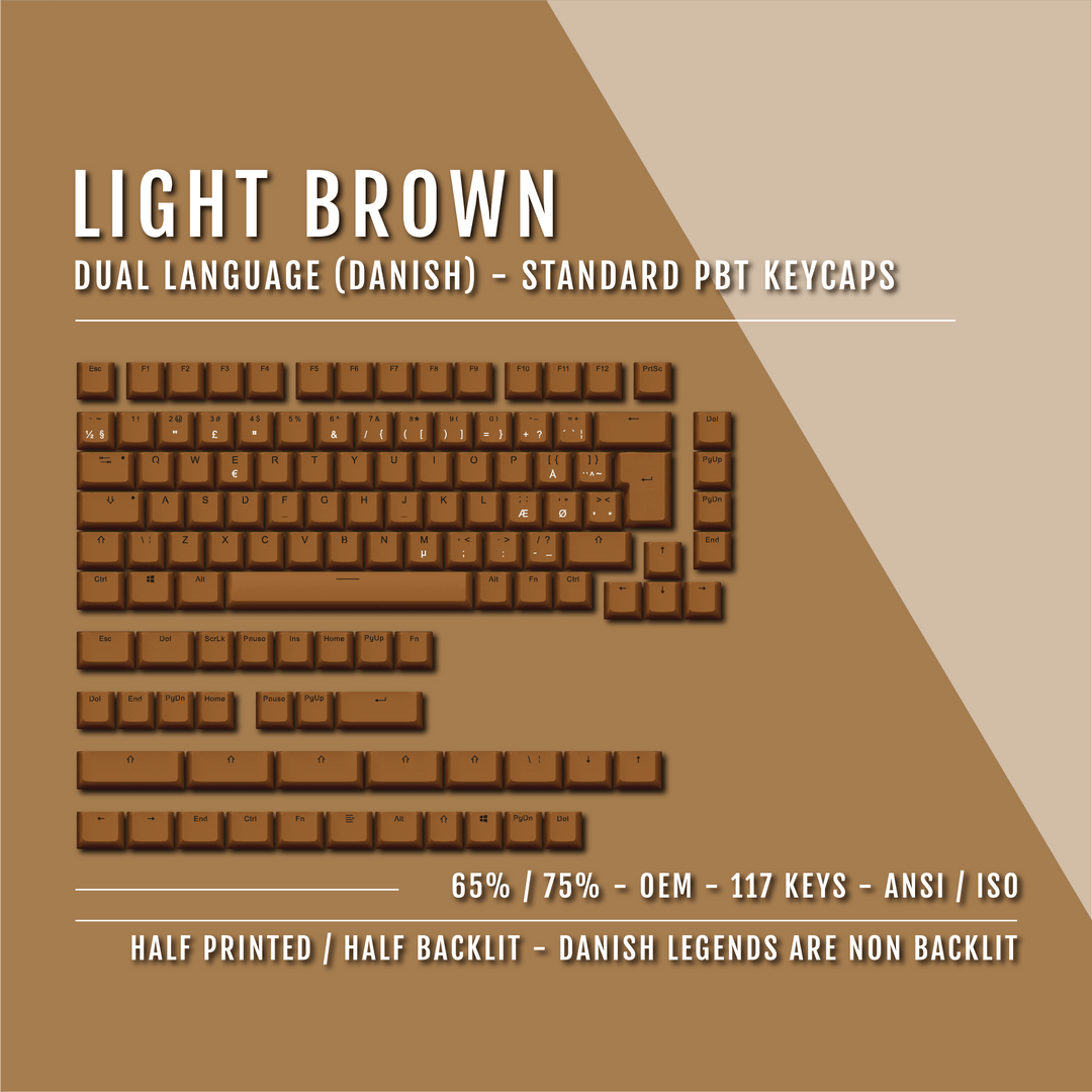 Light Brown PBT Danish Keycaps - ISO-DK - 65/75% Sizes - Dual Language Keycaps - kromekeycaps