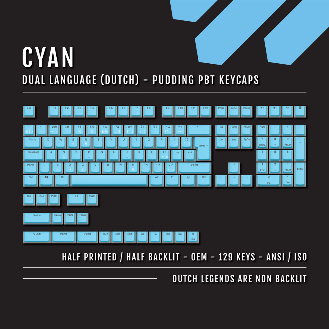 Cyan Dutch (ISO-NL) Dual Language PBT Pudding Keycaps