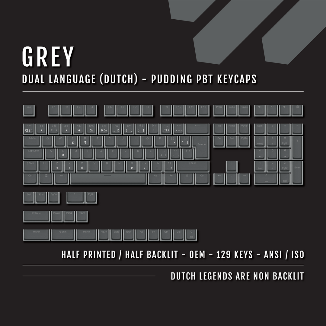 Grey Dutch (ISO-NL) Dual Language PBT Pudding Keycaps