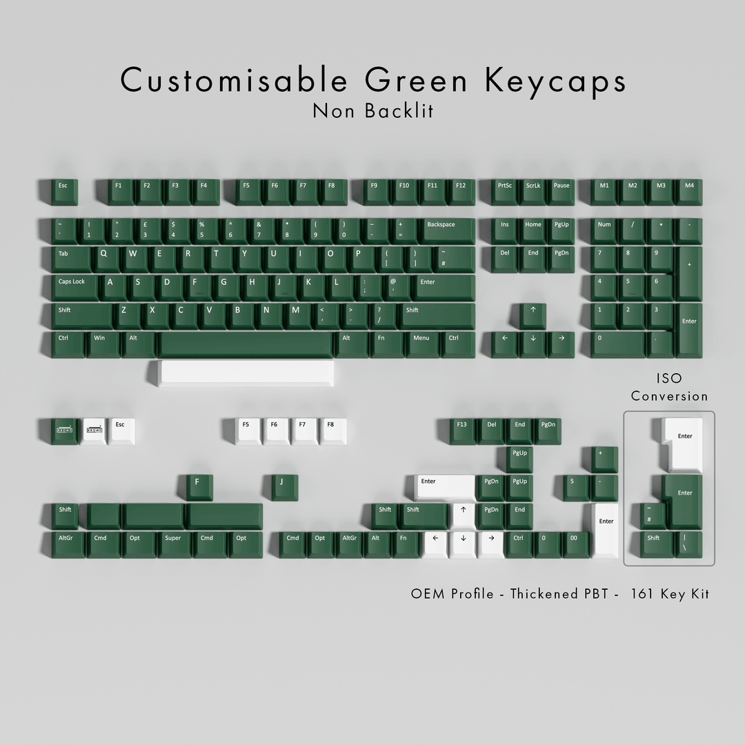 Customisable Green PBT Keycaps - Non-Backlit