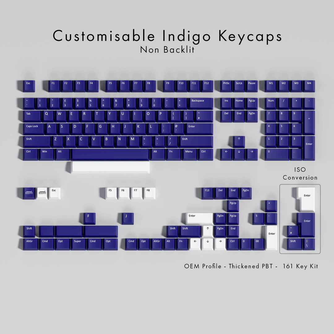 Customisable Indigo PBT Keycaps - Non-Backlit
