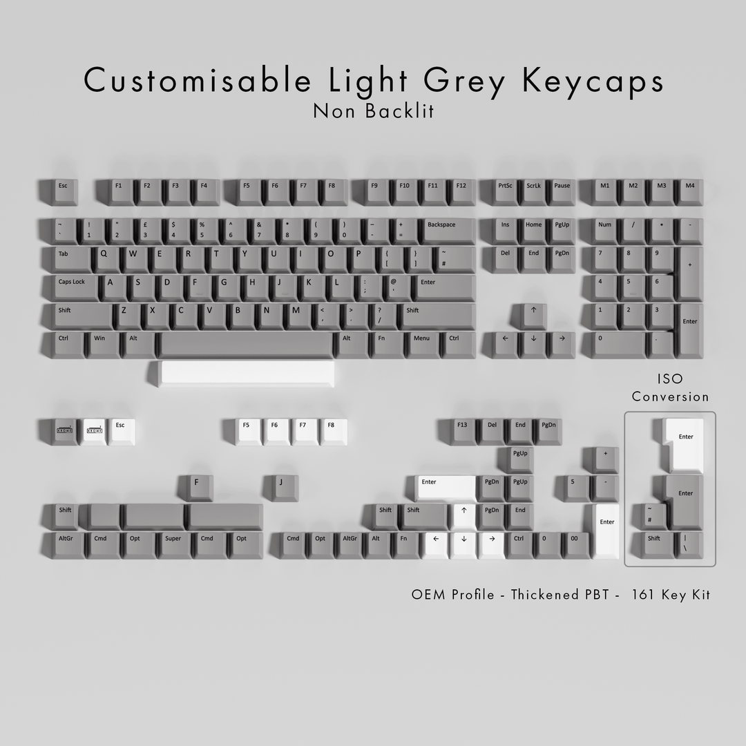Customisable Light Grey PBT Keycaps - Non-Backlit