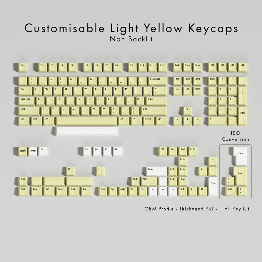 Customisable Light Yellow PBT Keycaps - Non-Backlit