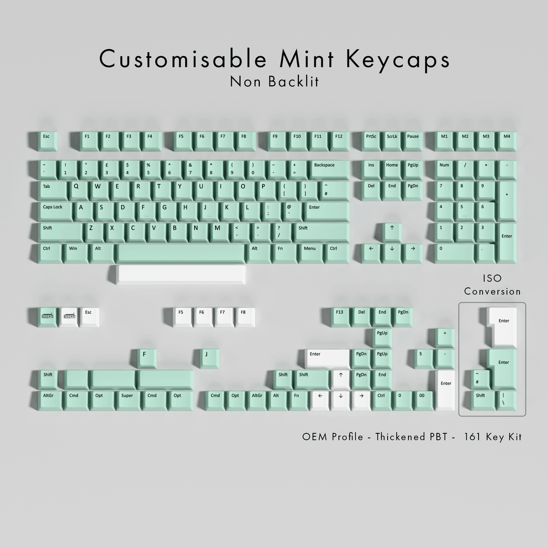Customisable Mint PBT Keycaps - Non-Backlit