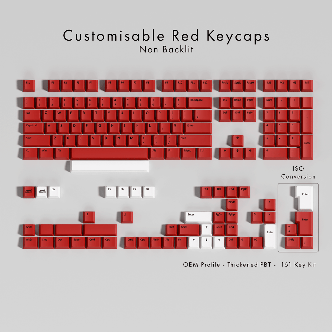 Customisable Red PBT Keycaps - Non-Backlit