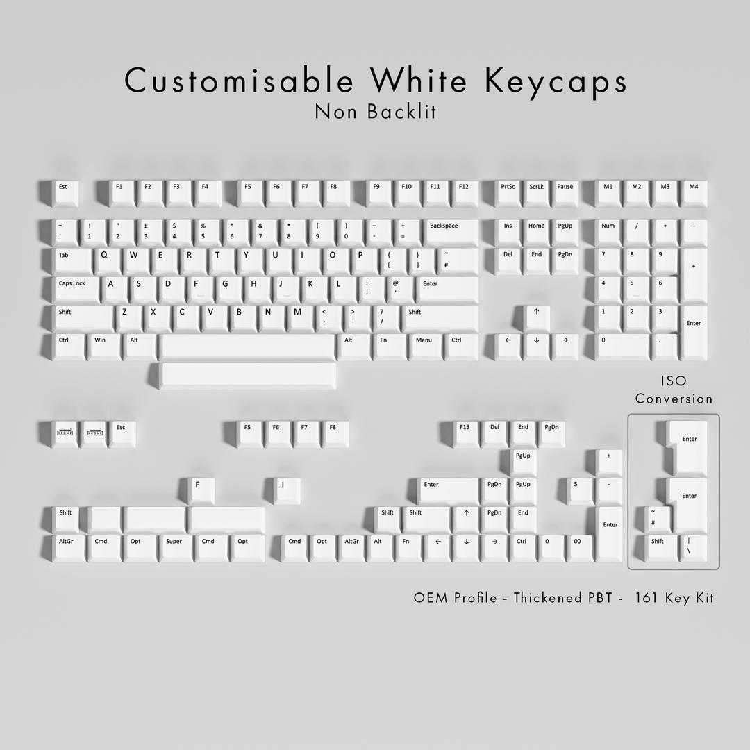 Customisable White PBT Keycaps - Non-Backlit