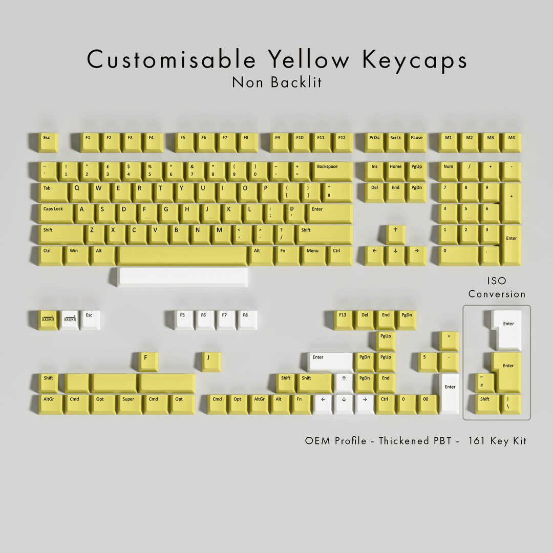 Customisable Yellow PBT Keycaps - Non-Backlit