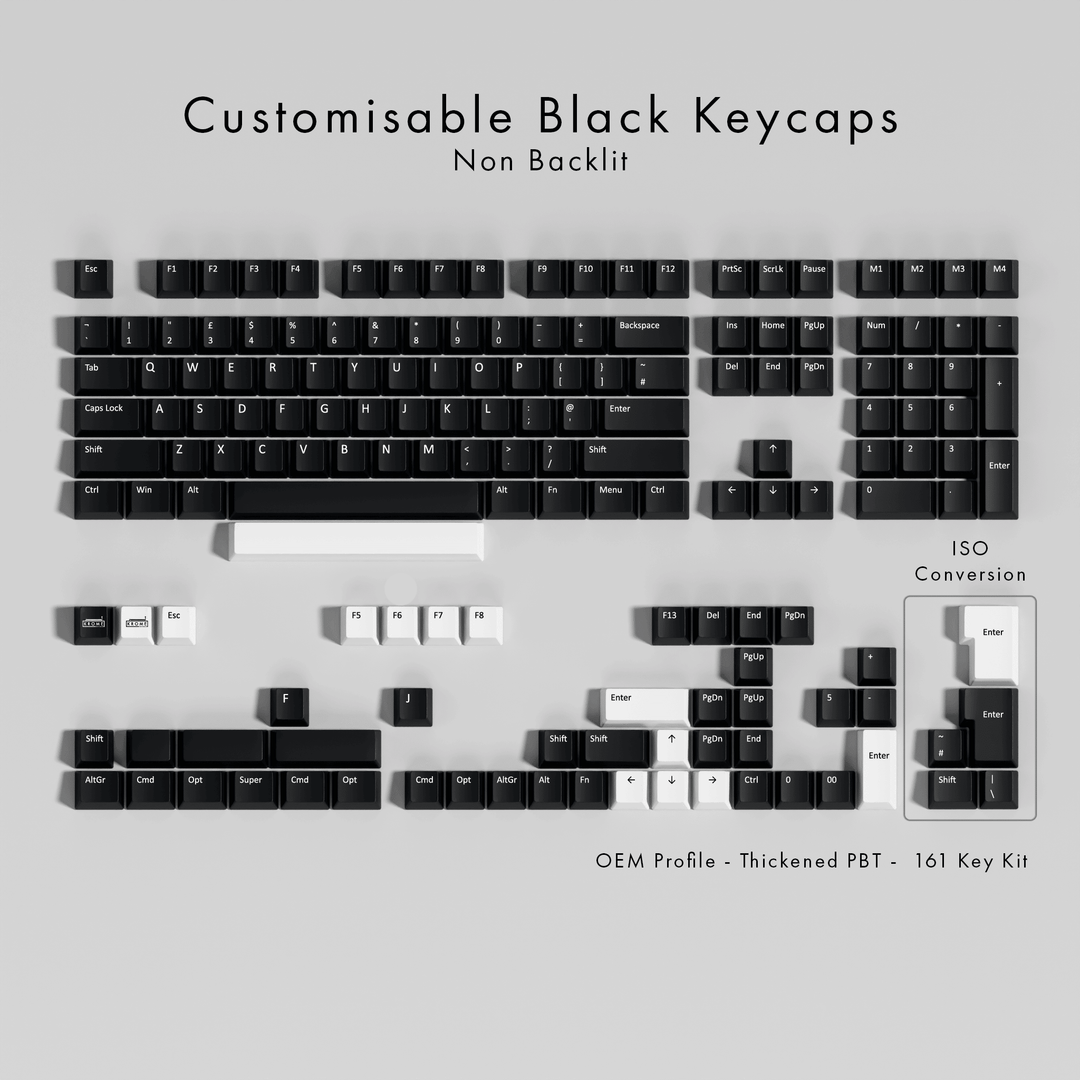 Customisable Black PBT Keycaps - Non-Backlit