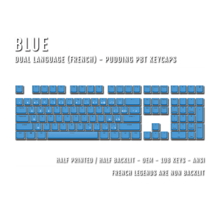 Blue French Dual Language PBT Pudding Keycaps