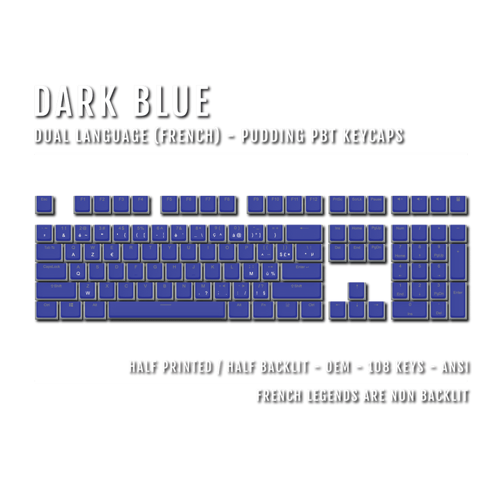 Dark Blue French Dual Language PBT Pudding Keycaps