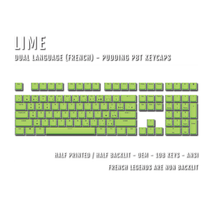 Lime French Dual Language PBT Pudding Keycaps
