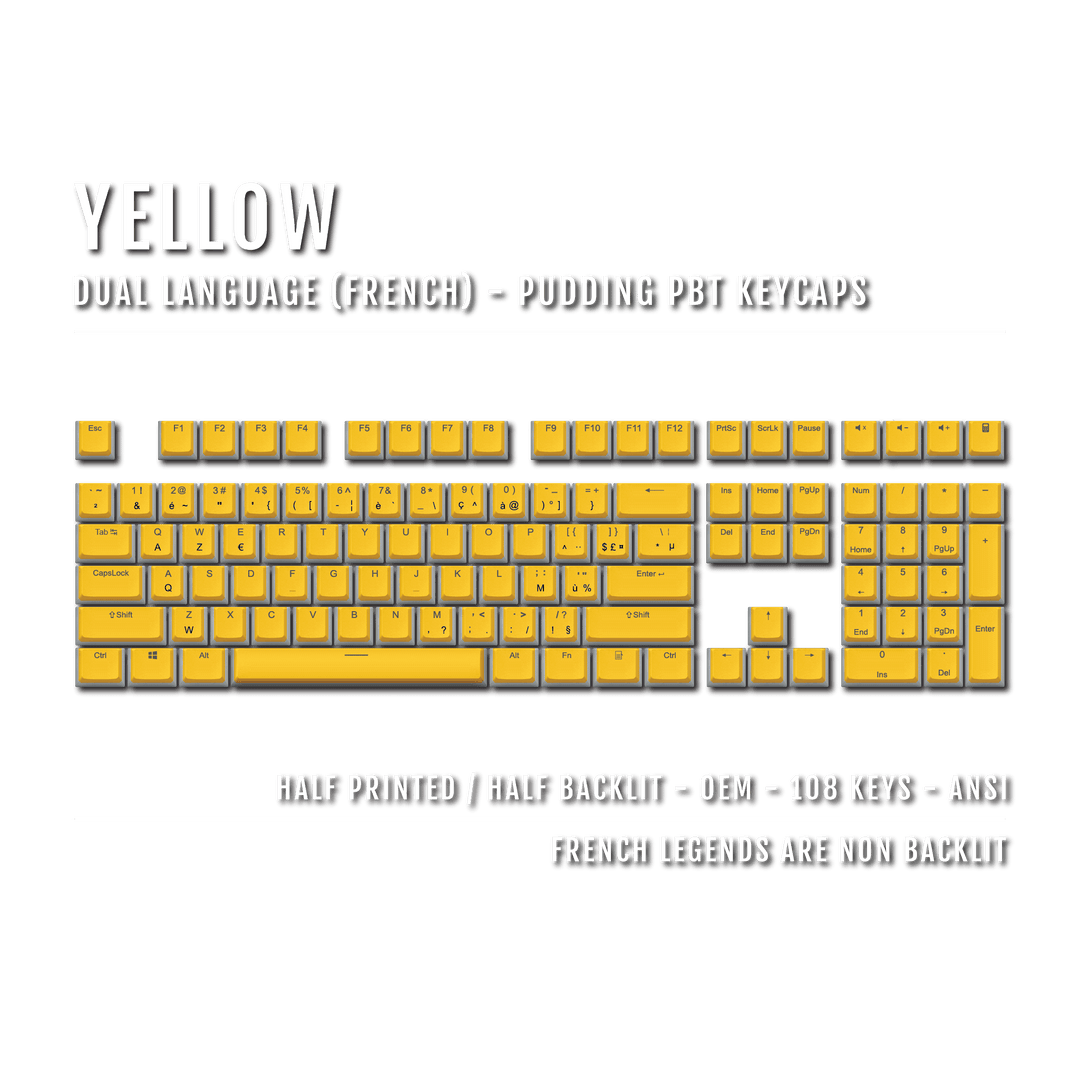 Yellow French Dual Language PBT Pudding Keycaps