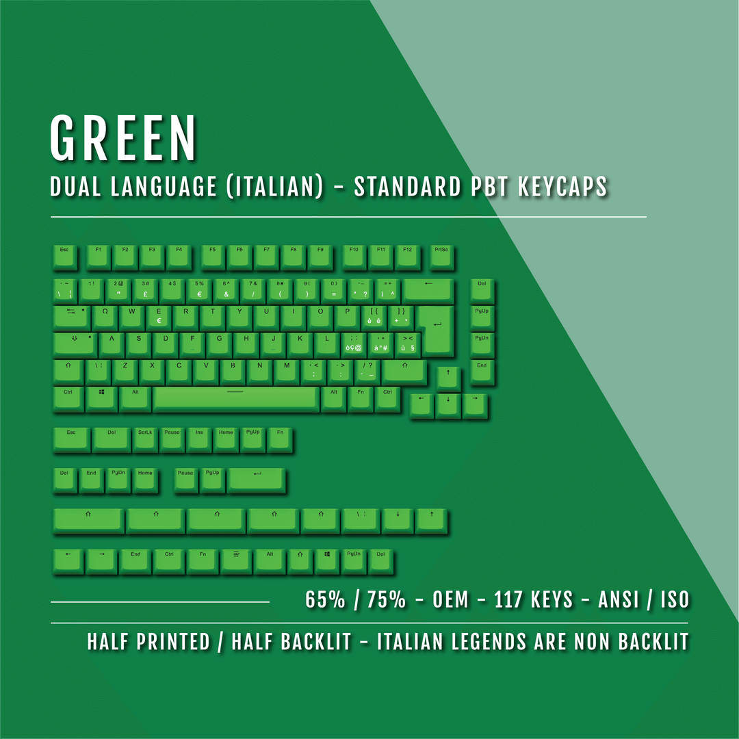 Green PBT Italian Keycaps - ISO-IT - 65/75% Sizes - Dual Language Keycaps - kromekeycaps