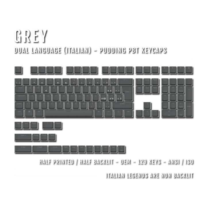 Grey Italian (ISO-IT) Dual Language PBT Pudding Keycaps