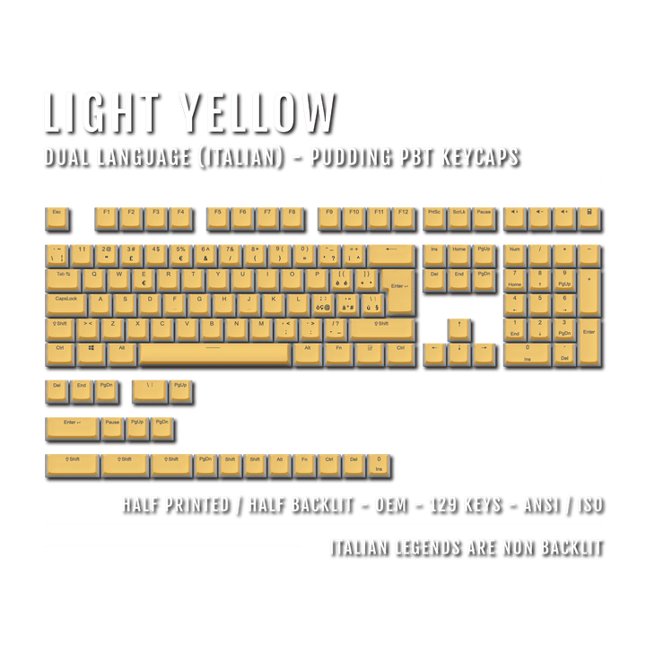 Light Yellow Italian (ISO-IT) Dual Language PBT Pudding Keycaps