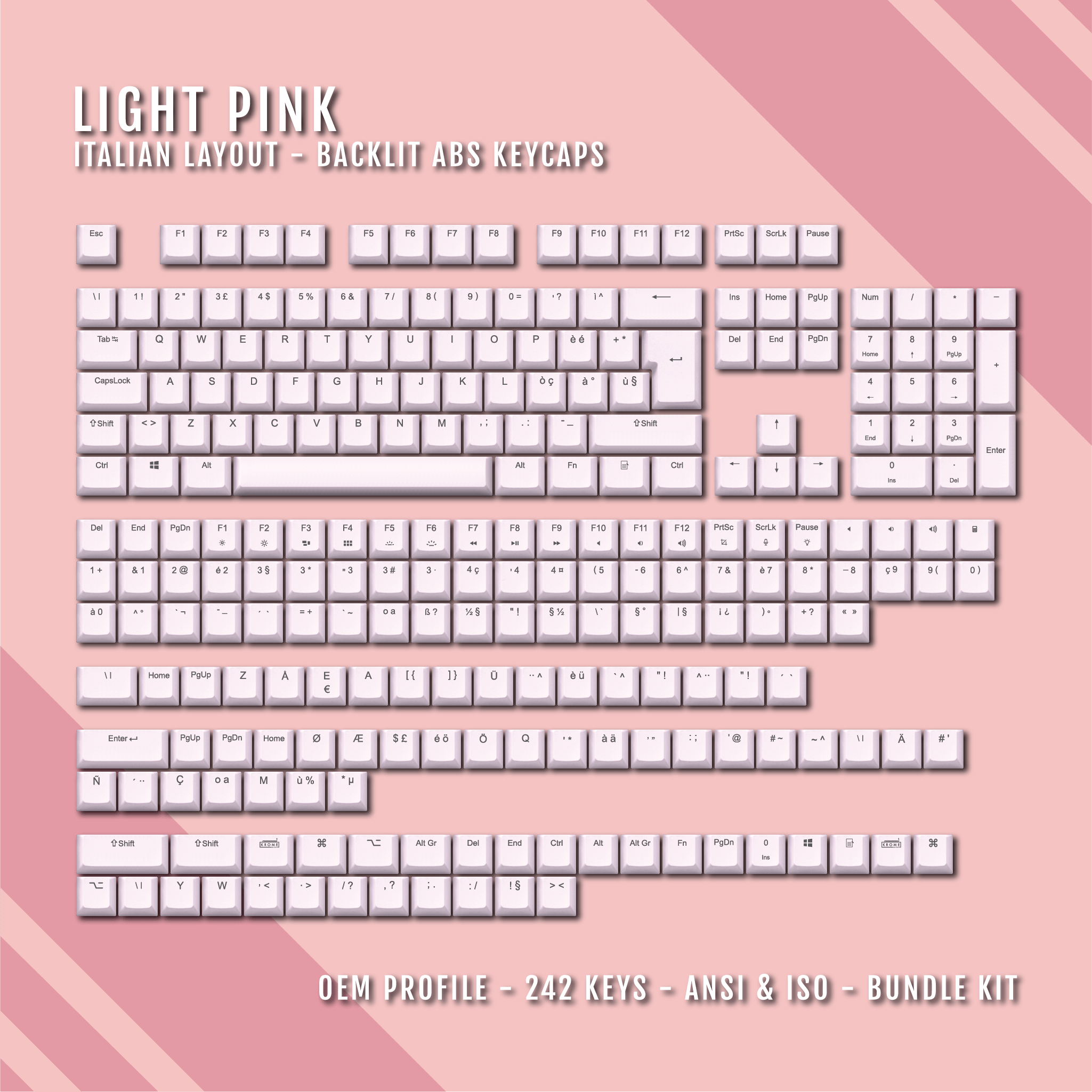 Light Pink Italian (ISOIT) Backlit ABS Keycaps for Windows & Mac