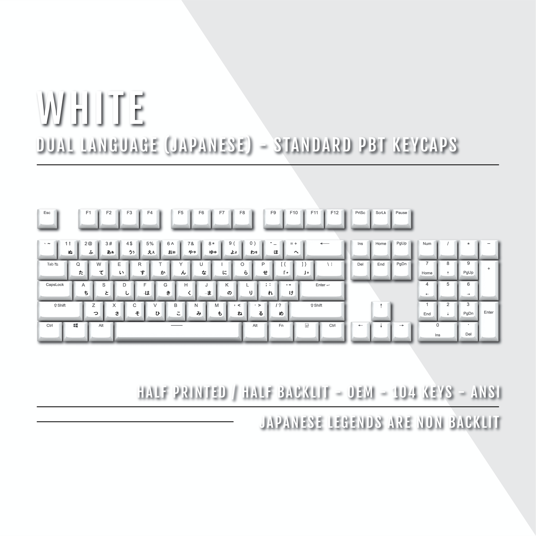 White Japanese Dual Language PBT Keycaps – Krome Keycaps LTD