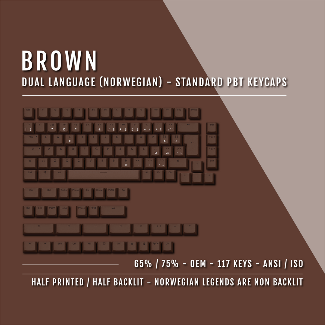 Brown PBT Norwegian Keycaps - ISO-NO - 65/75% Sizes - Dual Language Keycaps - kromekeycaps