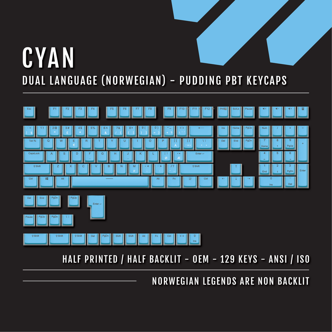 Cyan Norwegian (ISO-NO) Dual Language PBT Pudding Keycaps