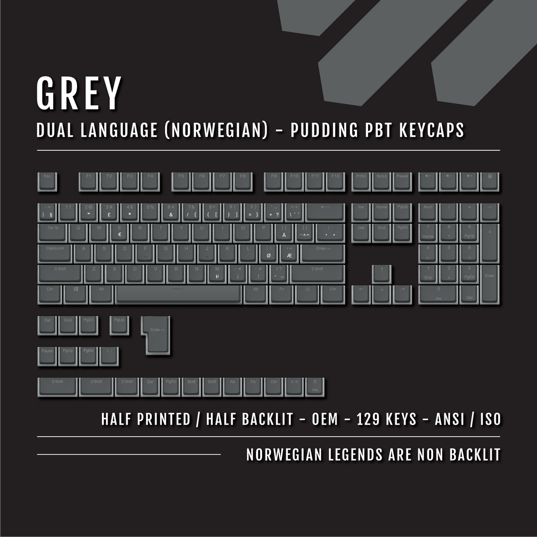 Grey Norwegian (ISO-NO) Dual Language PBT Pudding Keycaps