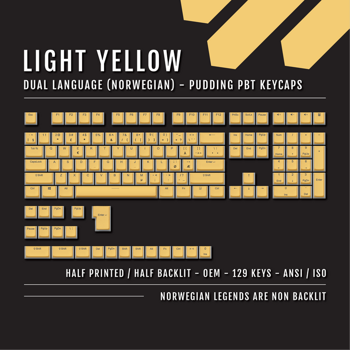 Light Yellow Norwegian (ISO-NO) Dual Language PBT Pudding Keycaps