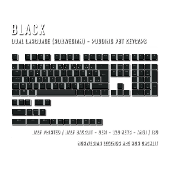 Black Norwegian (ISO-NO) Dual Language PBT Pudding Keycaps
