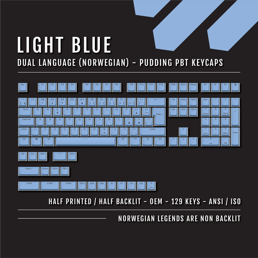 Light Blue Norwegian (ISO-NO) Dual Language PBT Pudding Keycaps
