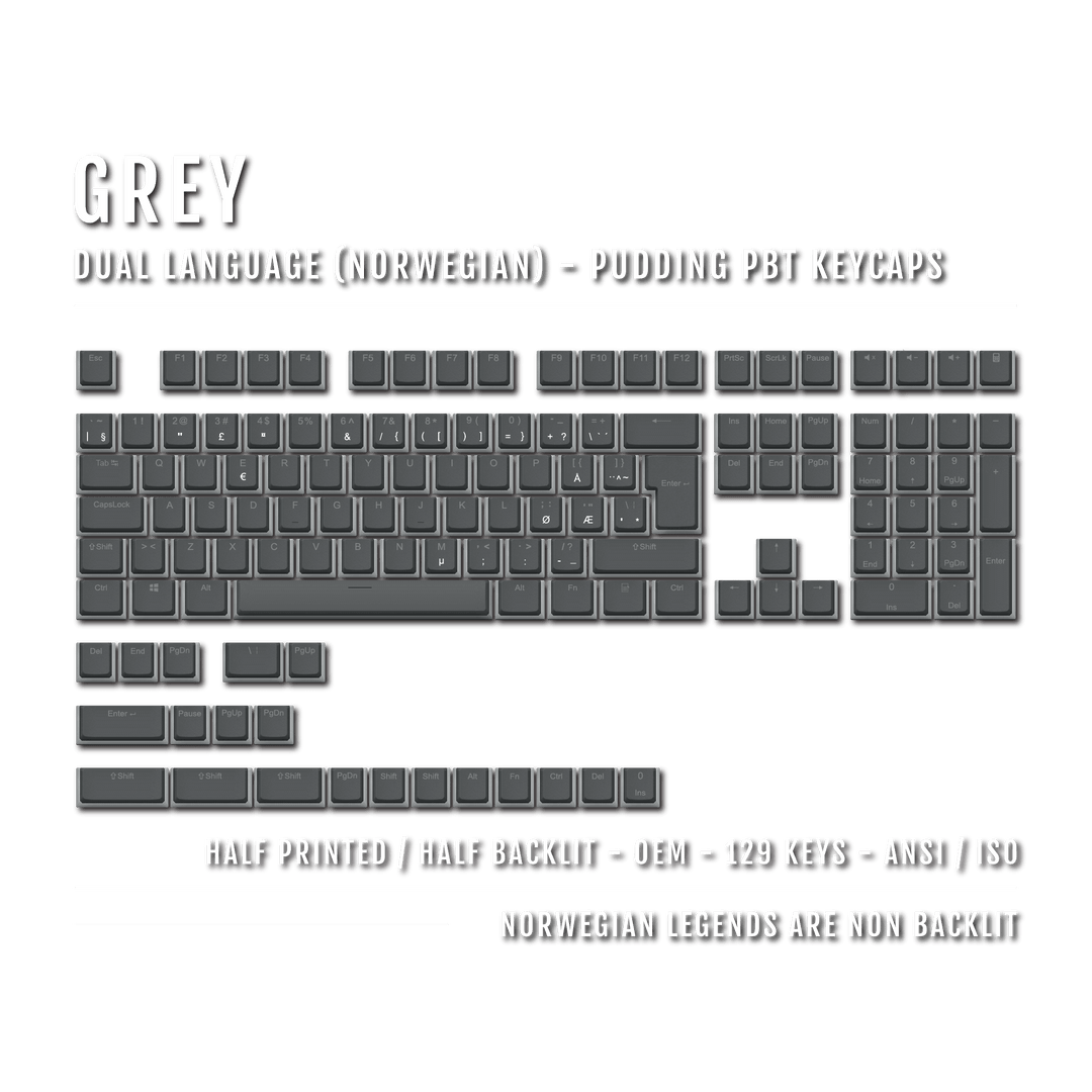 Grey Norwegian (ISO-NO) Dual Language PBT Pudding Keycaps