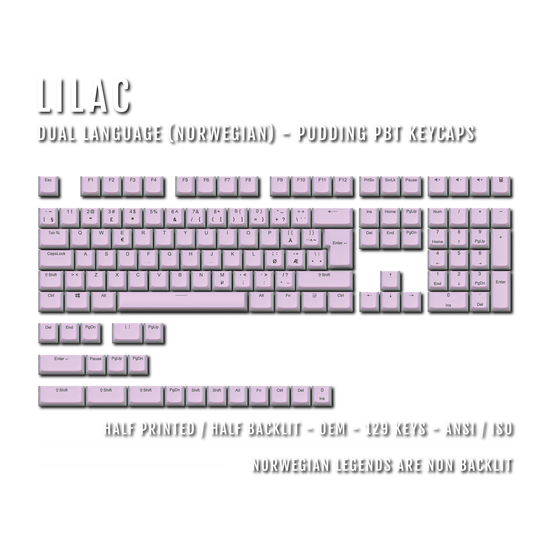 Lilac Norwegian (ISO-NO) Dual Language PBT Pudding Keycaps