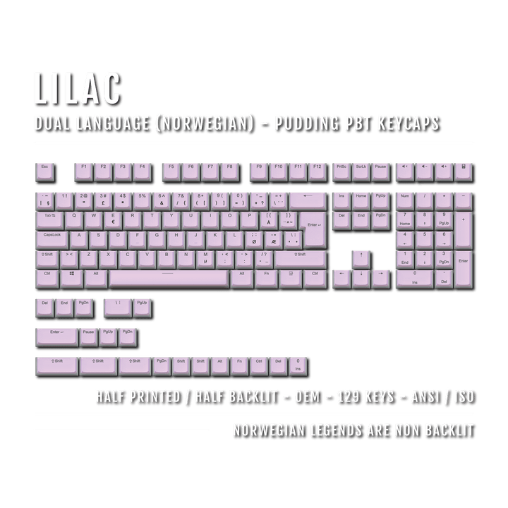 Lilac Norwegian (ISO-NO) Dual Language PBT Pudding Keycaps