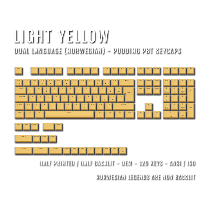 Light Yellow Norwegian (ISO-NO) Dual Language PBT Pudding Keycaps