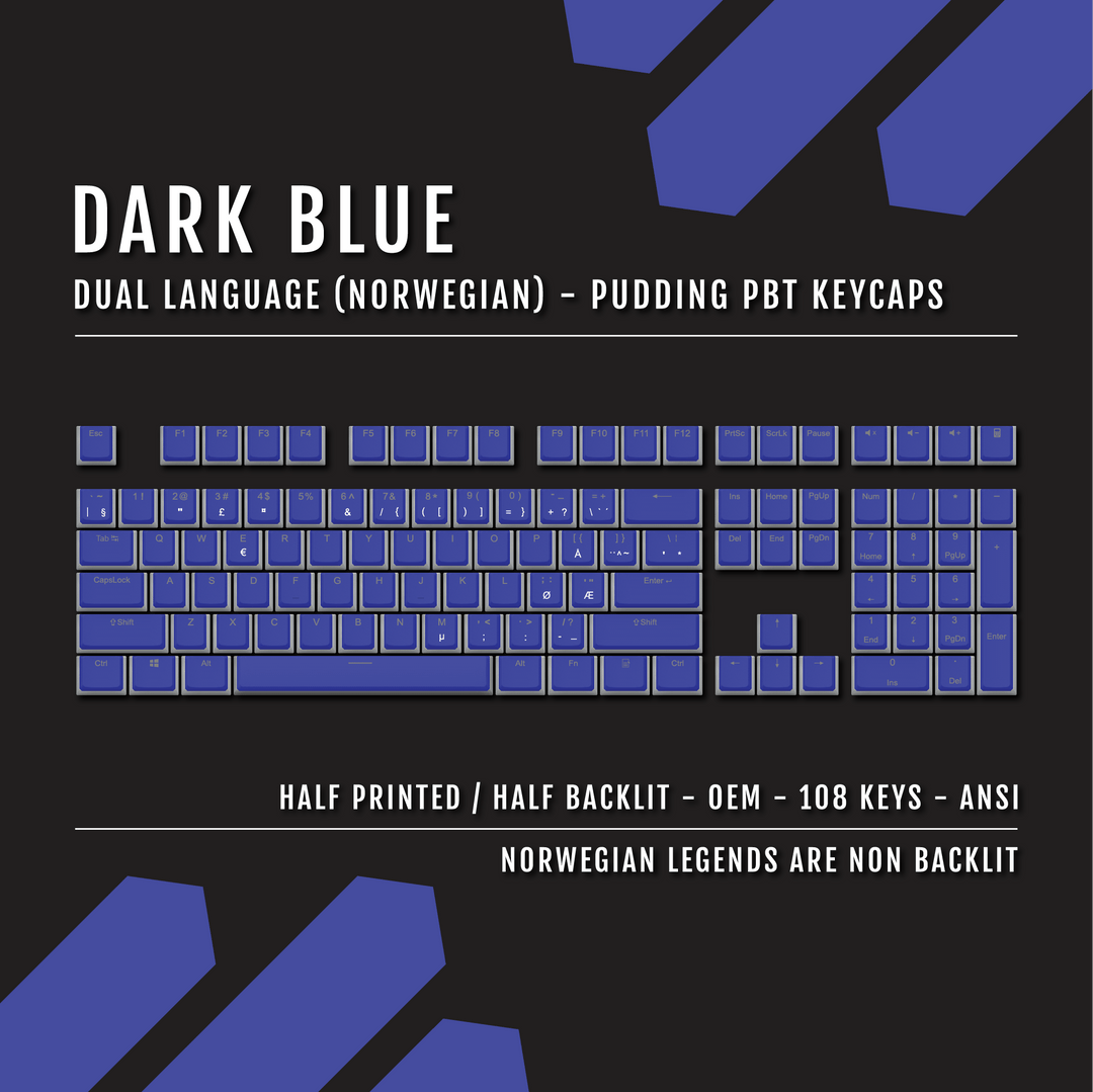 Dark Blue Norwegian Dual Language PBT Pudding Keycaps