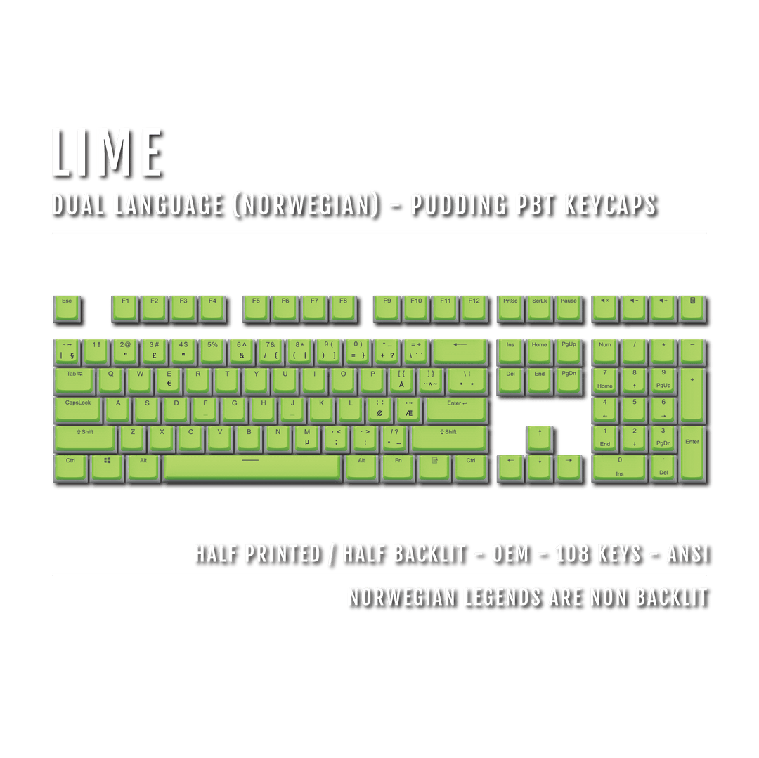 Lime Norwegian Dual Language PBT Pudding Keycaps