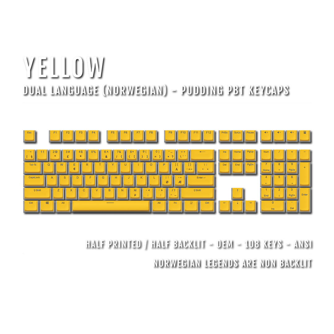Yellow Norwegian Dual Language PBT Pudding Keycaps