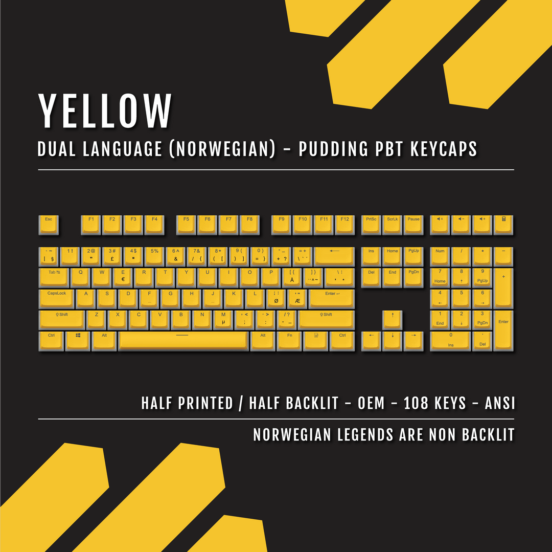Yellow Norwegian Dual Language PBT Pudding Keycaps