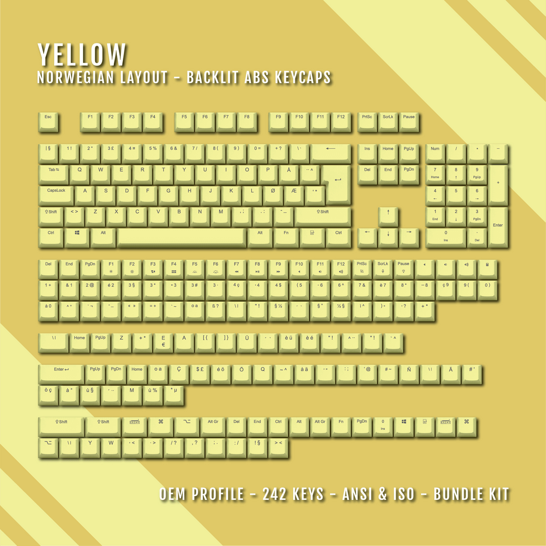Yellow Backlit Norwegian Keycaps - ISO-NO - Windows & Mac - kromekeycaps