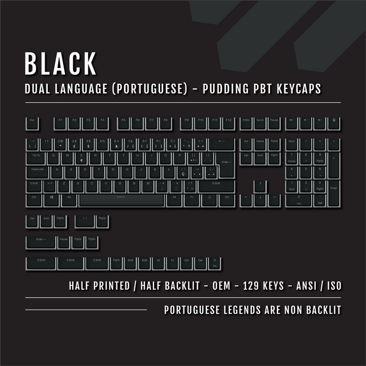 Black Portuguese (ISO-PT) Dual Language PBT Pudding Keycaps